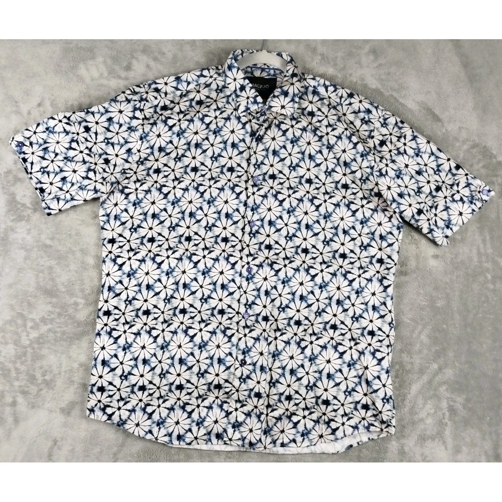 Maceoo Italian Digital Fabrics Galileo Flowertiedye Blue Button Shirt Mens 2XL